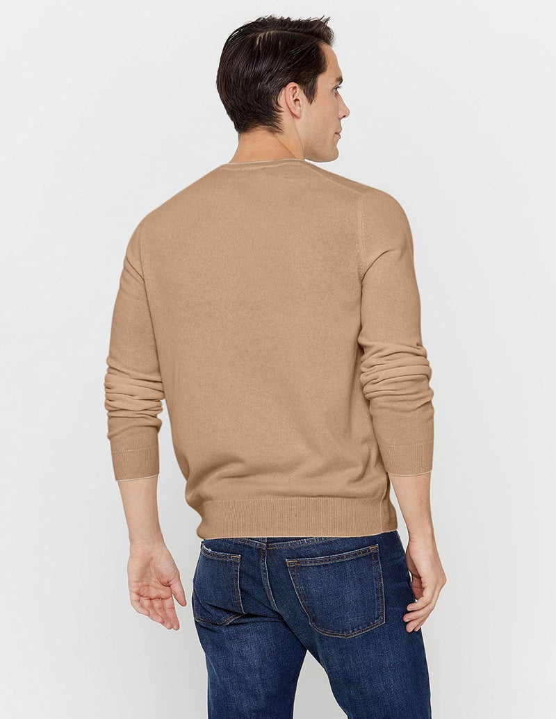 State Cashmere Men's Essential V-Neck Sweater 100% Pure Cashmere Classic Long Sleeve Pullover (Camel, Large) - Image 3